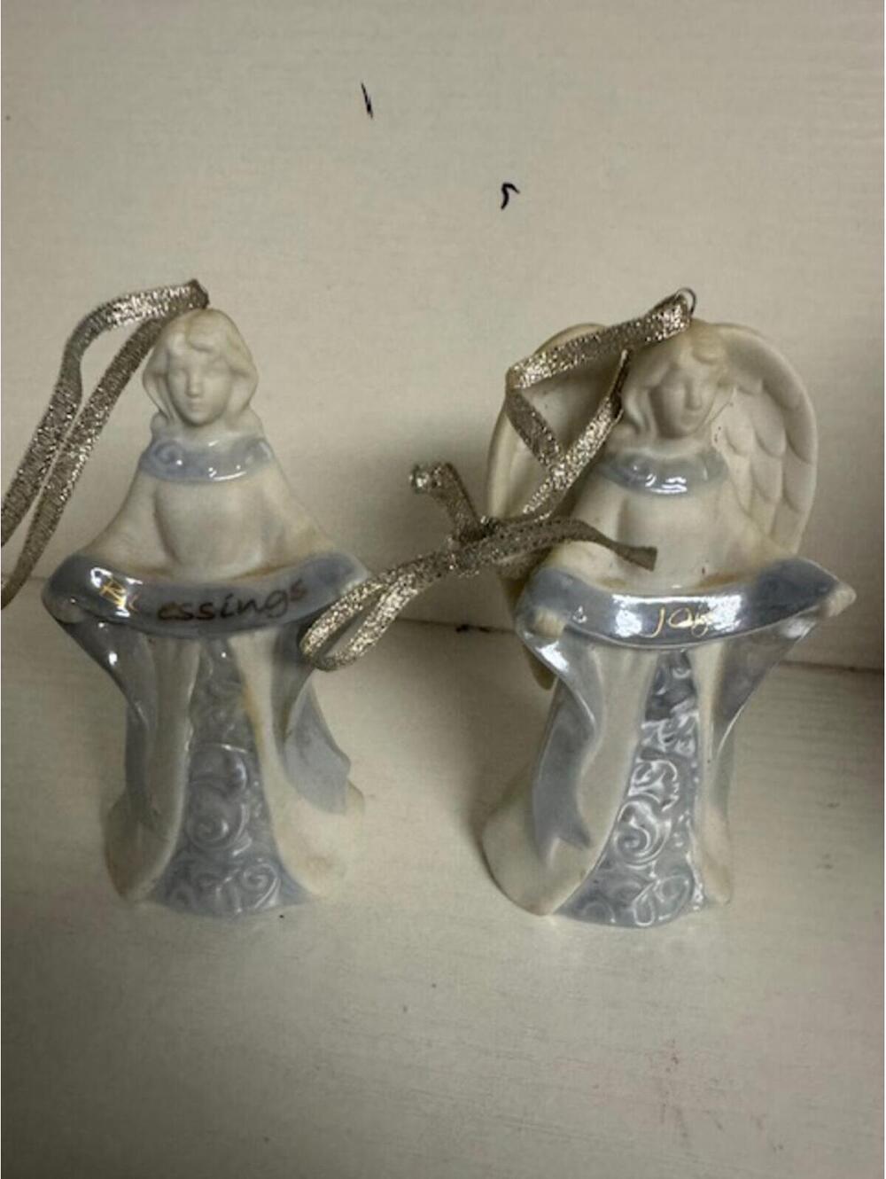 Set of 2 Vintage Ceramic Angel Figurine Ornaments